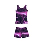 Black Magenta Abstract Art Kids  Boyleg Swimsuit