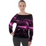 Black Magenta Abstract Art Off Shoulder Long Sleeve Velour Top