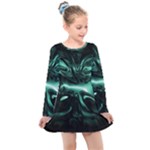 Biscay Green Black Abstract Art Kids  Long Sleeve Dress