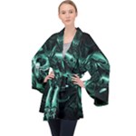 Biscay Green Black Abstract Art Long Sleeve Velvet Kimono 