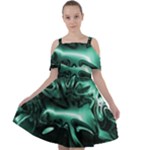 Biscay Green Black Abstract Art Cut Out Shoulders Chiffon Dress