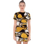 Black Yellow White Abstract Art Drop Hem Mini Chiffon Dress