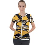 Black Yellow White Abstract Art Short Sleeve Zip Up Jacket