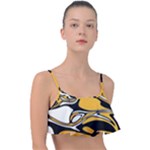 Black Yellow White Abstract Art Frill Bikini Top