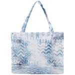 Boho Faded Blue Denim White Batik Mini Tote Bag
