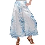 Boho Faded Blue Denim White Batik Satin Palazzo Pants