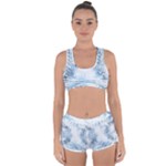 Boho Faded Blue Denim White Batik Racerback Boyleg Bikini Set