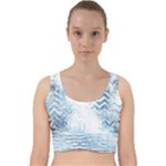 Boho Faded Blue Denim White Batik Velvet Racer Back Crop Top