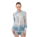 Boho Faded Blue Denim White Batik Long Sleeve Chiffon Shirt