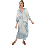 Boho Faded Blue Denim White Batik Grecian Style  Maxi Dress