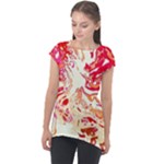 Red Orange Abstract Art Cap Sleeve High Low Top