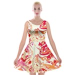 Red Orange Abstract Art Velvet Skater Dress