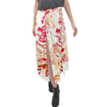 Red Orange Abstract Art Velour Split Maxi Skirt