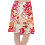 Red Orange Abstract Art Fishtail Chiffon Skirt