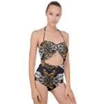 Boho Black Gold Color Scallop Top Cut Out Swimsuit