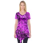 Magenta Black Abstract Art Short Sleeve Tunic 