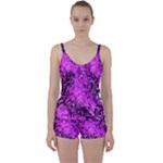 Magenta Black Abstract Art Tie Front Two Piece Tankini