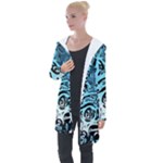 Black Blue White Abstract Art Longline Hooded Cardigan
