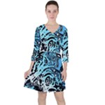 Black Blue White Abstract Art Ruffle Dress
