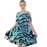Black Blue White Abstract Art Cut Out Shoulders Chiffon Dress