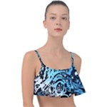 Black Blue White Abstract Art Frill Bikini Top