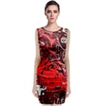Red Black Abstract Art Sleeveless Velvet Midi Dress