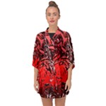 Red Black Abstract Art Half Sleeve Chiffon Kimono