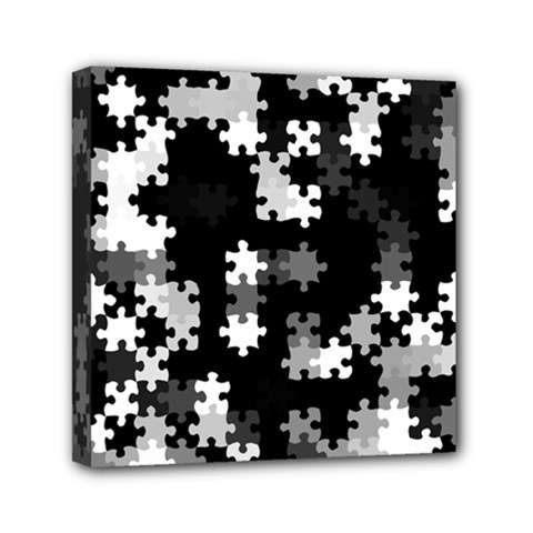 Black and White Jigsaw Puzzle Pattern Mini Canvas 6  x 6  (Stretched) from ArtsNow.com