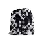 Black and White Jigsaw Puzzle Pattern Drawstring Pouch (Large)