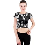 Black and White Jigsaw Puzzle Pattern Crew Neck Crop Top