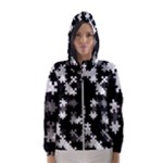 Black and White Jigsaw Puzzle Pattern Women s Hooded Windbreaker