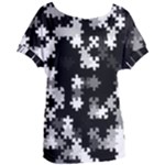 Black and White Jigsaw Puzzle Pattern Women s Oversized Tee