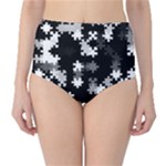 Black and White Jigsaw Puzzle Pattern Classic High-Waist Bikini Bottoms