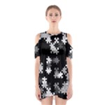 Black and White Jigsaw Puzzle Pattern Shoulder Cutout One Piece Dress