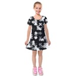 Black and White Jigsaw Puzzle Pattern Kids  Short Sleeve Velvet Dress