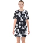 Black and White Jigsaw Puzzle Pattern Sixties Short Sleeve Mini Dress