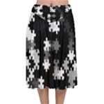 Black and White Jigsaw Puzzle Pattern Velvet Flared Midi Skirt