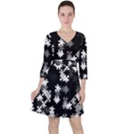 Black and White Jigsaw Puzzle Pattern Ruffle Dress