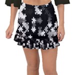 Black and White Jigsaw Puzzle Pattern Fishtail Mini Chiffon Skirt