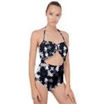 Black and White Jigsaw Puzzle Pattern Scallop Top Cut Out Swimsuit