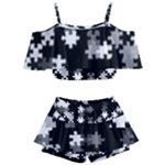 Black and White Jigsaw Puzzle Pattern Kids  Off Shoulder Skirt Bikini