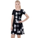 Black and White Jigsaw Puzzle Pattern Cap Sleeve Velour Dress 