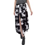 Black and White Jigsaw Puzzle Pattern Velour Split Maxi Skirt