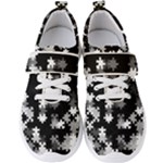 Black and White Jigsaw Puzzle Pattern Men s Velcro Strap Shoes