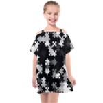 Black and White Jigsaw Puzzle Pattern Kids  One Piece Chiffon Dress