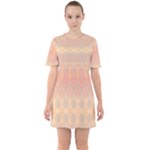 Boho Soft Peach Pattern Sixties Short Sleeve Mini Dress