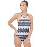 Boho Black And White  High Neck One Piece Swimsuit