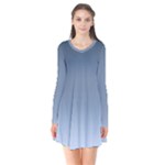 Faded Denim Blue Ombre Gradient Long Sleeve V-neck Flare Dress