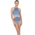 Faded Denim Blue Ombre Gradient Halter Side Cut Swimsuit