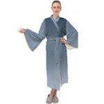 Faded Denim Blue Ombre Gradient Maxi Velour Kimono